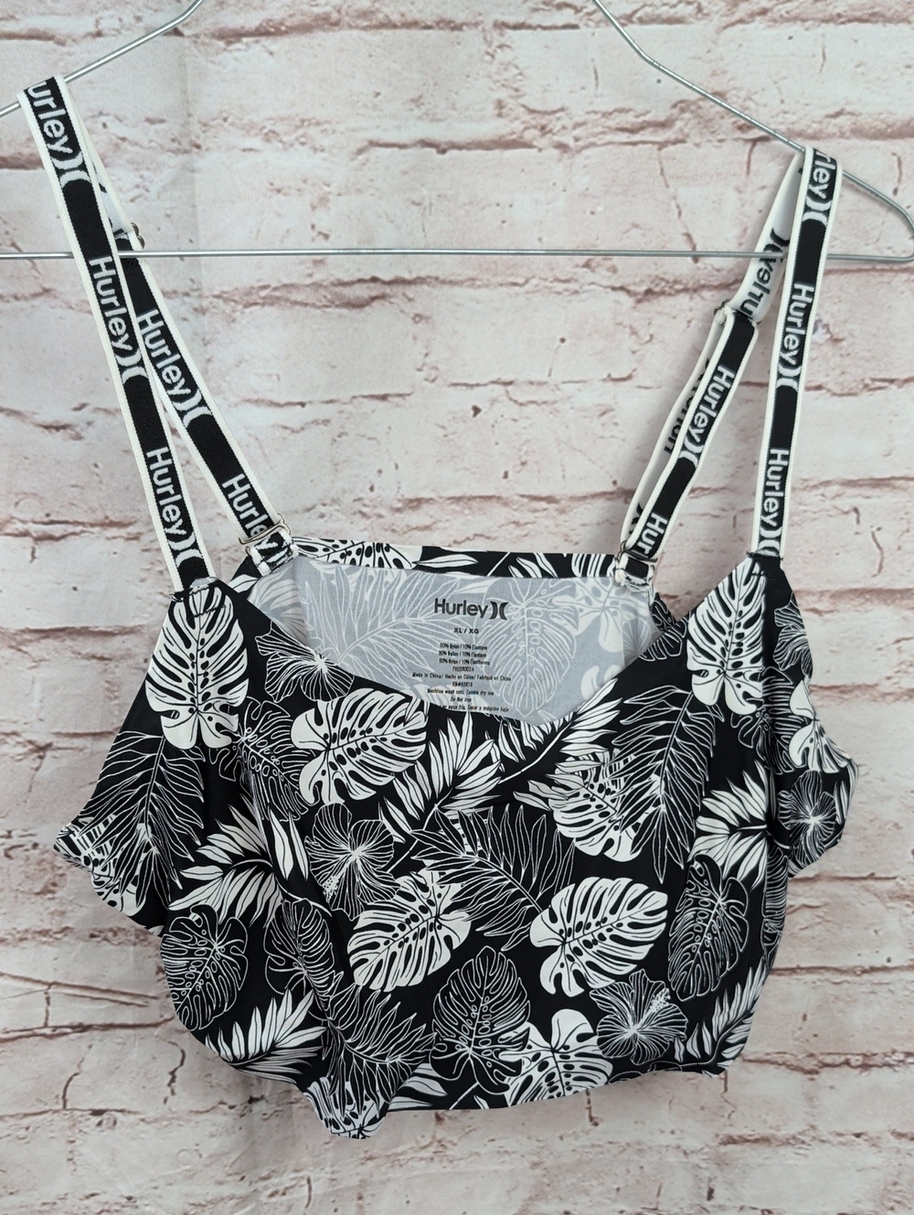 Hurley Black & White Tropical Print Women's Sports Bra XL